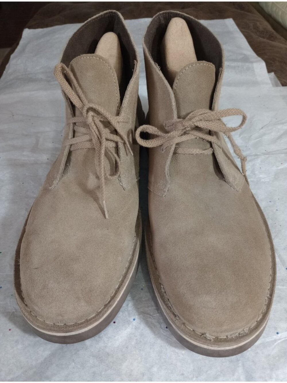 Clarks Bushacre Desert Chukka Boots Tan Suede Lace Up Mens Shoes Size 12 -EUC